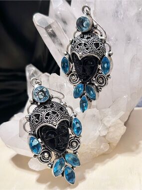 Sajen Artisan Goddess Earrings with Blue Topaz Accents